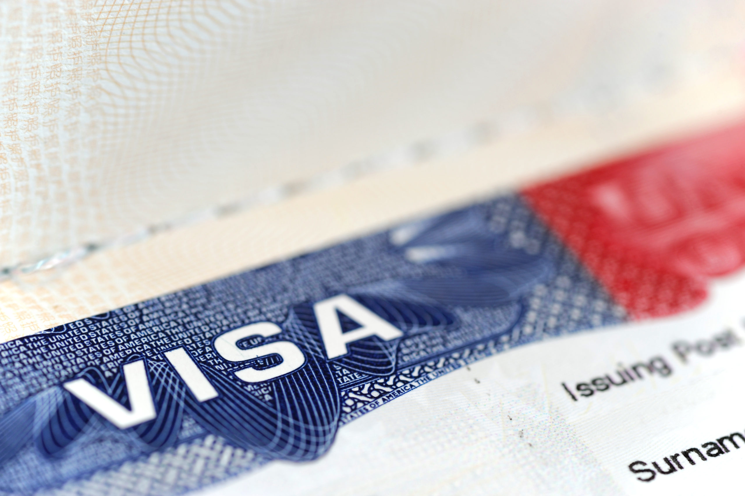 Close up on USA visa on the passport