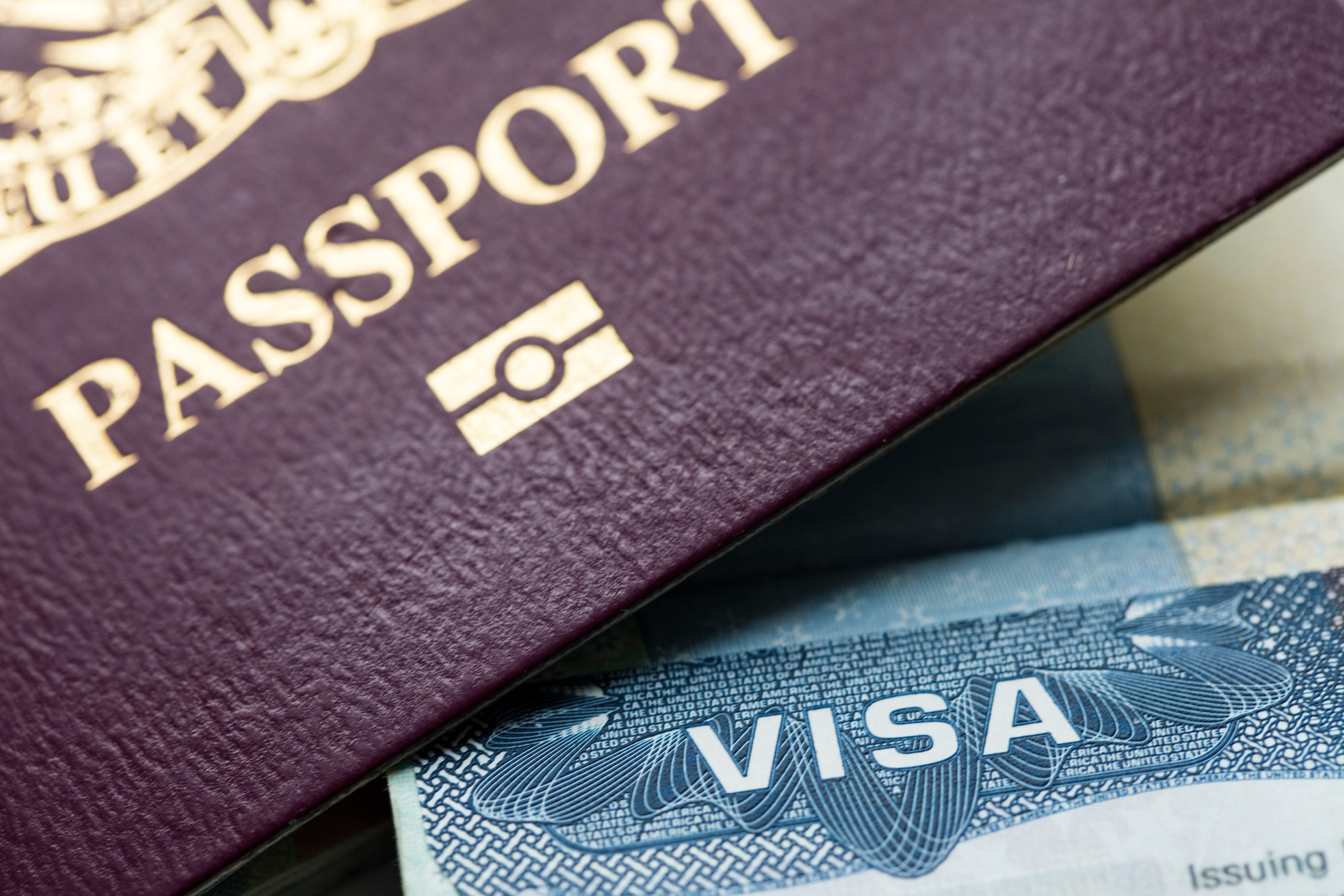 Close up of a Visa document and passport. Immigration and emigra
