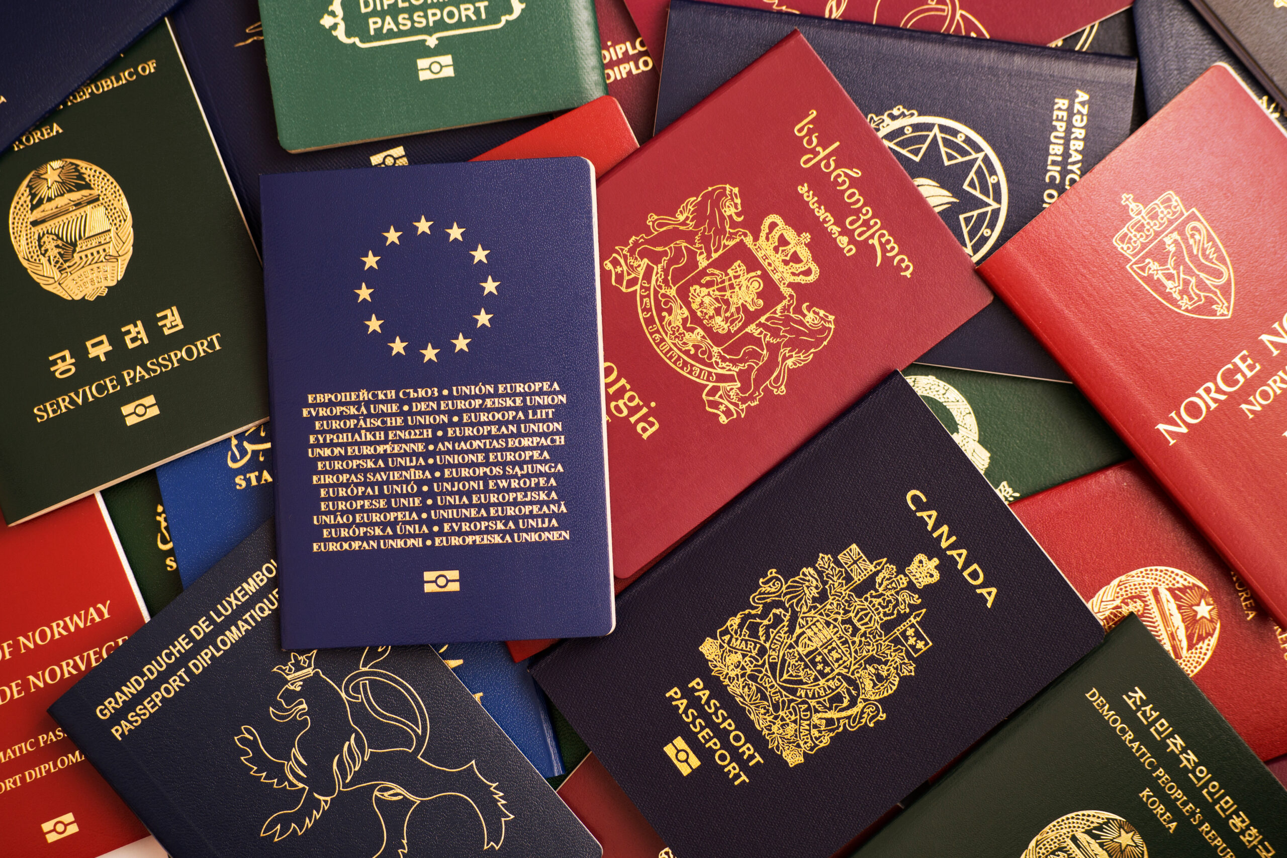 Mixed biometric passports of many countries of the world. In the