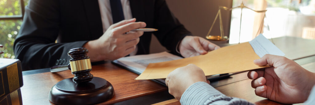 Male Notary lawyer or judge consult or discussing contract paper